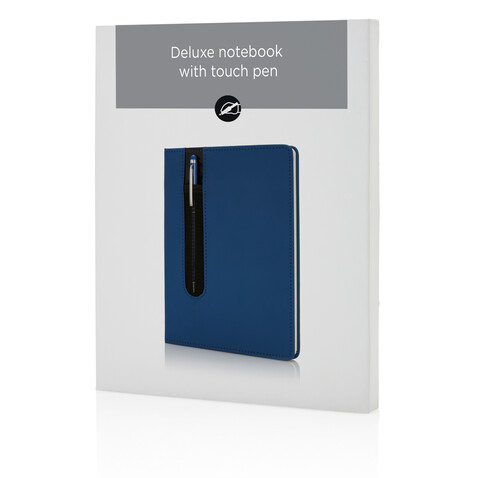 Basic Hardcover PU A5 Notizbuch mit Stylus-Stift navy blau bedrucken, Art.-Nr. P773.315