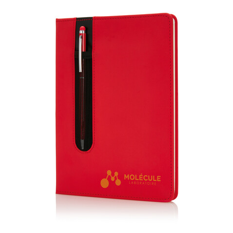 Basic Hardcover PU A5 Notizbuch mit Stylus-Stift rot bedrucken, Art.-Nr. P773.314