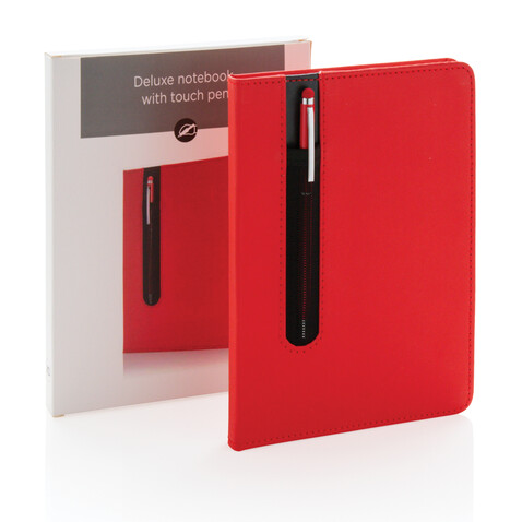 Basic Hardcover PU A5 Notizbuch mit Stylus-Stift rot bedrucken, Art.-Nr. P773.314