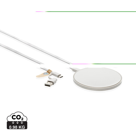 10W Wireless Charger aus RCS Standard recyceltem Kunststoff weiß bedrucken, Art.-Nr. P308.663