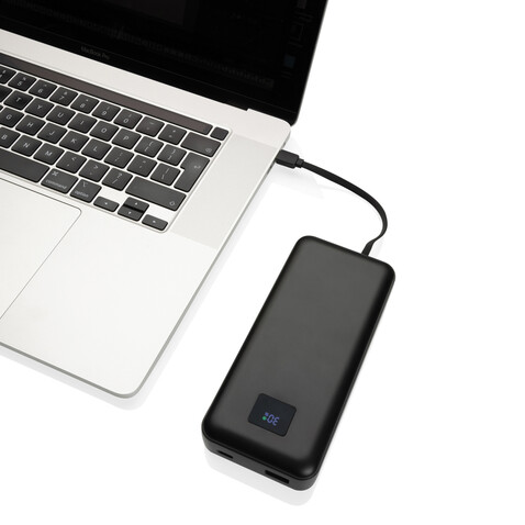 Gridley 20.000mAh 65W Laptop Powerbank aus RCS rPlastik schwarz bedrucken, Art.-Nr. P322.801