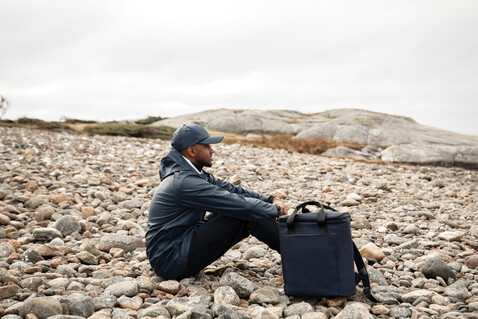 VINGA Baltimore AWARE™ Kappe aus recyceltem PET navy blau bedrucken, Art.-Nr. V453105