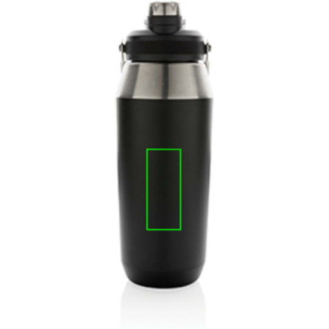 1L Vakuum StainlessSteel Flasche mit Dual-Deckel-Funktion schwarz bedrucken, Art.-Nr. P436.981