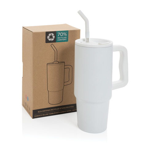 Embrace Deluxe Becher aus RCS recyceltem Edelstahl 900ml weiß bedrucken, Art.-Nr. P437.3003