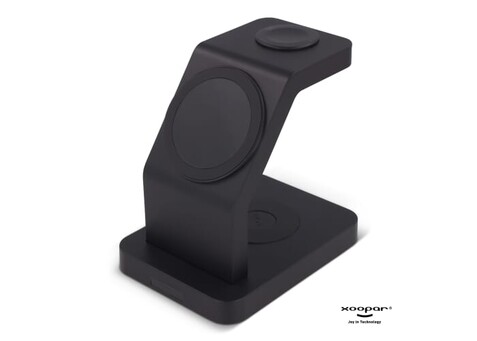 2708 | Xoopar Icon 3 in 1 Magnetic Wireless charger - Schwarz bedrucken, Art.-Nr. LT41507-N0002
