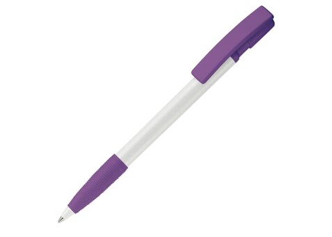 Kugelschreiber Nash Hardcolour mit Gummigriff - Weiss / Purple bedrucken, Art.-Nr. LT80801-N0172