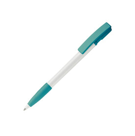 Kugelschreiber Nash Hardcolour mit Gummigriff - Weiss / Türkis bedrucken, Art.-Nr. LT80801-N0137 Kugelschreiber Nash Hardcolour mit Gummigriff - Weiss / Türkis bedrucken, Art.-Nr. LT80801-N0137