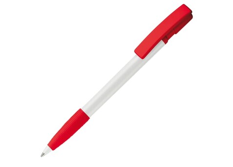 Kugelschreiber Nash Hardcolour mit Gummigriff - Weiss / Rot bedrucken, Art.-Nr. LT80801-N0121