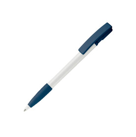 Kugelschreiber Nash Hardcolour mit Gummigriff - Weiss / Dunkelblau bedrucken, Art.-Nr. LT80801-N0110 Kugelschreiber Nash Hardcolour mit Gummigriff - Weiss / Dunkelblau bedrucken, Art.-Nr. LT80801-N0110