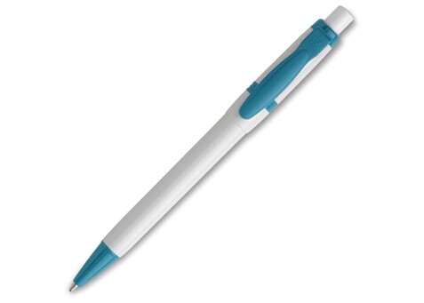 Kugelschreiber Olly hardcolour - Weiss / Türkis bedrucken, Art.-Nr. LT80940-N0137