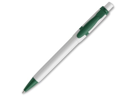 Kugelschreiber Olly hardcolour - Weiss / Grün bedrucken, Art.-Nr. LT80940-N0131