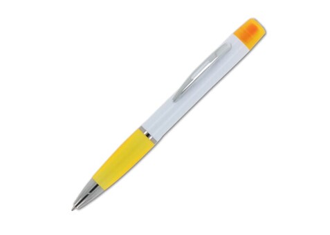 Kugelschreiber Hawaii mit dreifarbigem Textmarker - Weiss / Gelb bedrucken, Art.-Nr. LT81253-N0141