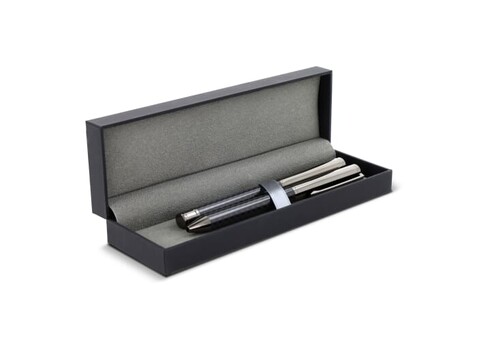 Metallstift und Rollerball-Stift im Set in Geschenkbox - Gun metal - dark bedrucken, Art.-Nr. LT82153-N0035