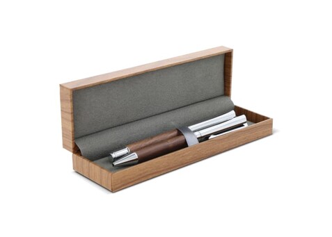 Set Kugelschreiber und Rollerball aus Metall Nussbaumholz in Geschenkbox - Holz bedrucken, Art.-Nr. LT82155-N0093