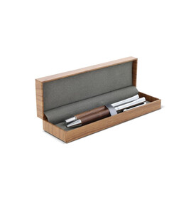 Set Kugelschreiber und Rollerball aus Metall Nussbaumholz in Geschenkbox - Holz bedrucken, Art.-Nr. LT82155-N0093