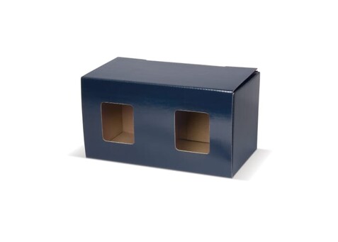 Verpackung für zwei Becher mit Fenster - Blau bedrucken, Art.-Nr. LT83201-N0011