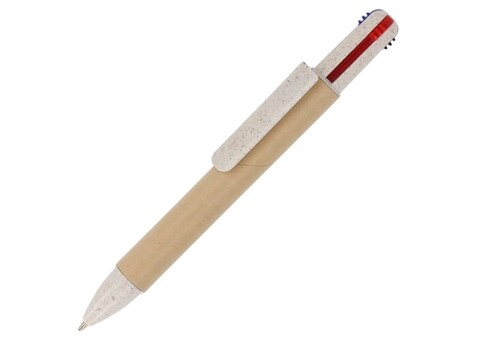 Papierkugelchreiber mit 4 Schreibfarben - Natur bedrucken, Art.-Nr. LT87256-N0094