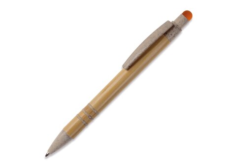 Kugelschreiber Bambus mit Touchpen und Weizenstroh Elementen - Beige / Orange bedrucken, Art.-Nr. LT87282-N5526