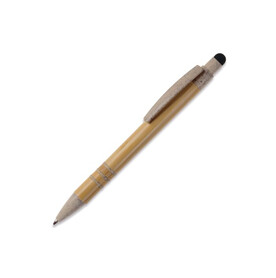 Kugelschreiber Bambus mit Touchpen und Weizenstroh Elementen - Beige/Schwarz bedrucken, Art.-Nr. LT87282-N5502