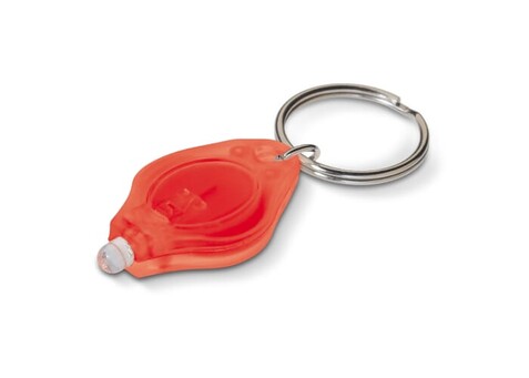 Schlüsselanhänger mit Mini-Taschenlampe - Gefrostet Rot bedrucken, Art.-Nr. LT90990-N5421