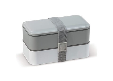 Bento box mit Besteck 1.25L - Grau / Weiss bedrucken, Art.-Nr. LT91107-N6101