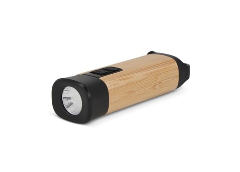 Wiederaufladbare R-ABS &amp; Bamboo Taschenlampe - Schwarz bedrucken, Art.-Nr. LT93318-N0002
