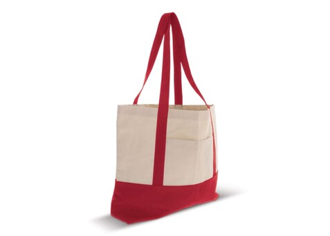 Strandtasche Baumwollsegeltuch OEKO-TEX® 280g/m² 42x10x30cm - Rot bedrucken, Art.-Nr. LT95247-N0021