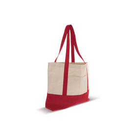 Strandtasche Baumwollsegeltuch OEKO-TEX® 280g/m² 42x10x30cm - Rot bedrucken, Art.-Nr. LT95247-N0021