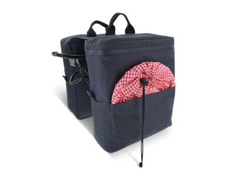 Picknick-Doppel-Fahrradtasche aus R-PET-Material - Dunkelblau bedrucken, Art.-Nr. LT95902-N0010