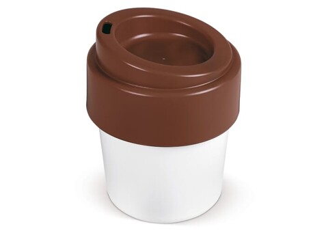 Heiß-aber-cool Kaffeebecher mit Deckel 240ml - Weiß/Braun bedrucken, Art.-Nr. LT98707-N0151