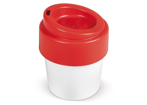Heiß-aber-cool Kaffeebecher mit Deckel 240ml - Weiss / Rot bedrucken, Art.-Nr. LT98707-N0121