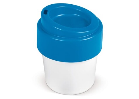 Heiß-aber-cool Kaffeebecher mit Deckel 240ml - Weiss / Blau bedrucken, Art.-Nr. LT98707-N0111