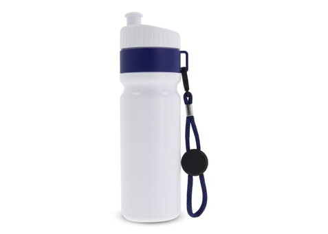 Sportflasche mit Rand und Kordel 750ml - Weiss / Dunkelblau bedrucken, Art.-Nr. LT98736-N0110
