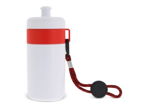 Sportflasche mit Halteschlaufe 500ml - Weiss / Rot bedrucken, Art.-Nr. LT98785-N0121