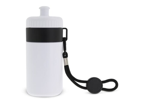 Sportflasche mit Halteschlaufe 500ml - Weiss / Schwarz bedrucken, Art.-Nr. LT98785-N0102