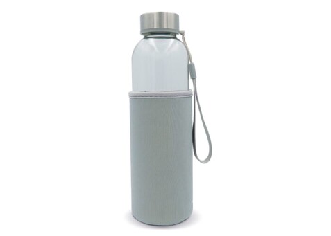 Trinkflasche aus Glas mit Neoprenhülle 500ml - Transparent Grau bedrucken, Art.-Nr. LT98822-N0461