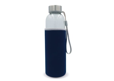 Trinkflasche aus Glas mit Neoprenhülle 500ml - Transparent Dunkelblau bedrucken, Art.-Nr. LT98822-N0410