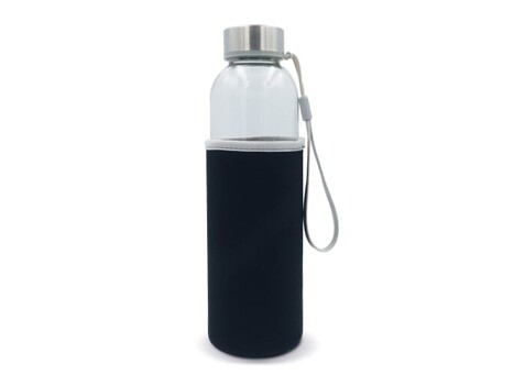 Trinkflasche aus Glas mit Neoprenhülle 500ml - Transparent Schwarz bedrucken, Art.-Nr. LT98822-N0402