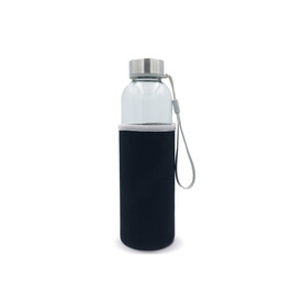 Trinkflasche aus Glas mit Neoprenhülle 500ml - Transparent Schwarz bedrucken, Art.-Nr. LT98822-N0402