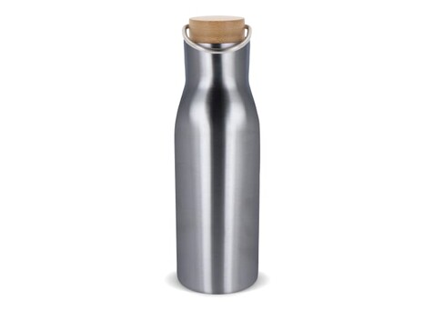 Isolier-Flasche mit Bambusdeckel, 500ml - Silber bedrucken, Art.-Nr. LT98900-N0005