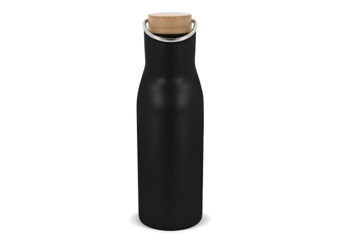 Isolier-Flasche mit Bambusdeckel, 500ml - Schwarz bedrucken, Art.-Nr. LT98900-N0002