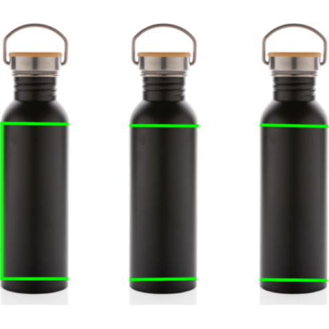 Moderne Stainless-Steel Flasche mit Bambusdeckel schwarz bedrucken, Art.-Nr. P436.831