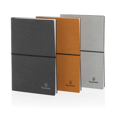 A5 Notizbuch aus GRS recyceltem Leder grau bedrucken, Art.-Nr. P772.212