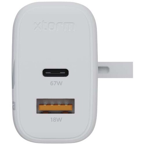 Xtorm XEC067G GaN² Ultra 67 W Wandladegerät mit UK-Stecker, weiss bedrucken, Art.-Nr. 12440701