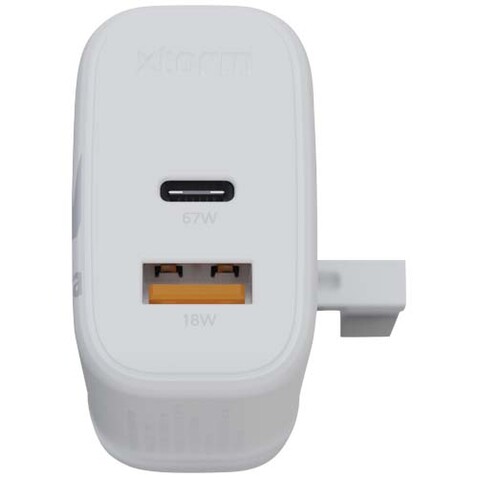 Xtorm XEC067G GaN² Ultra 67 W Wandladegerät mit UK-Stecker, weiss bedrucken, Art.-Nr. 12440701