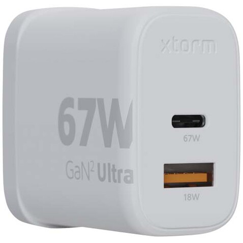 Xtorm XEC067G GaN² Ultra 67 W Wandladegerät mit UK-Stecker, weiss bedrucken, Art.-Nr. 12440701