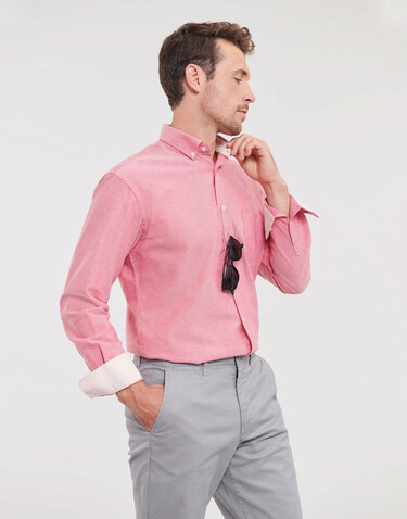 Russell Europe Men`s LS Tailored Washed Oxford Shirt, Oxford Blue/Oxford Navy, S bedrucken, Art.-Nr. 020003543