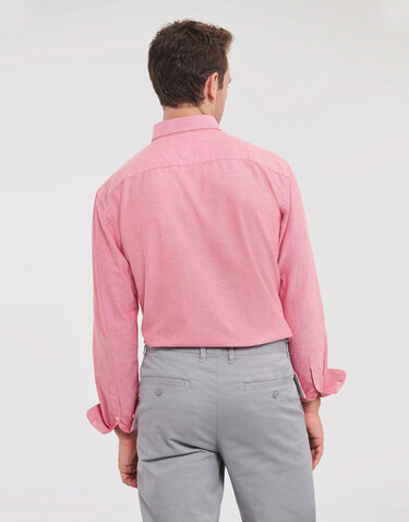 Russell Europe Men`s LS Tailored Washed Oxford Shirt, Oxford Red/Cream, XL bedrucken, Art.-Nr. 020004546