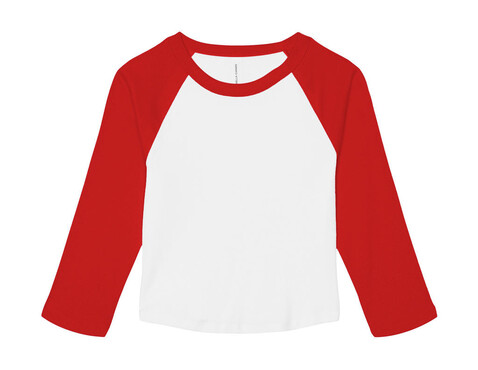 Bella Women`s Micro Rib 3/4 Raglan Baby Tee, White/Red, M bedrucken, Art.-Nr. 028060544
