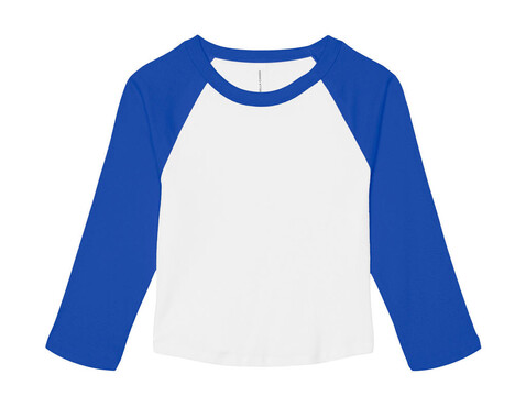 Bella Women`s Micro Rib 3/4 Raglan Baby Tee, White/True Royal, S bedrucken, Art.-Nr. 028060623